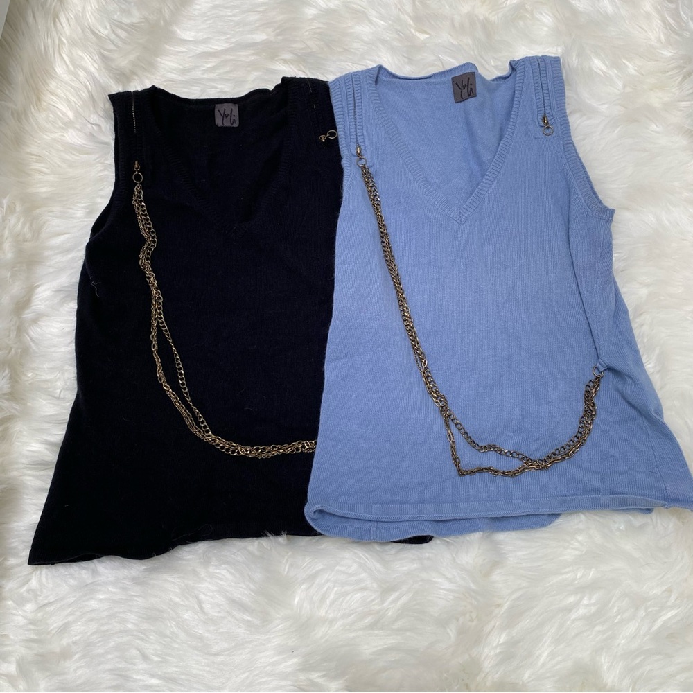 Set of 2 one Black and one blue woolen vest with chain details
